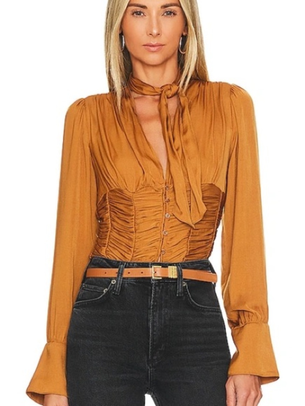 Free People Meet Me There Ruched Button Down Blouse Medium Corset style